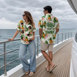 Pineapple Tropical Aloha Shirt - Personalized Family Hawaiian Shirt, Custom Family Faces and Last Name