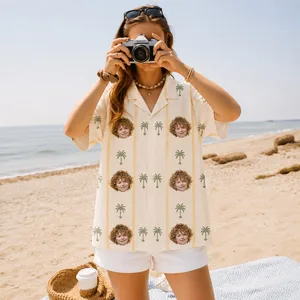 Custom Face and Name Hawaiian Shirt, Personalized Family Vacation Aloha Shirt, Matching Friends Palm Tree Shirt - Group Trip Outfit