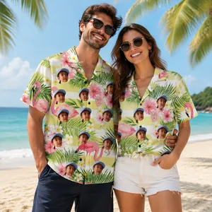 Personalized Custom Face Hawaiian Shirt Flamingo Tropical Beach Vacation Gift