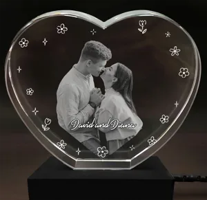 Custom Photo Loving Couple Family - Personalized Crystal Heart