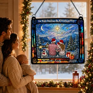 First Christmas Family Winter Stained Glass Suncatcher, First Christmas As A Family Of Three New Parents, Christmas Picture Suncatcher