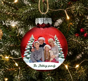 Custom Photo Christmas Together Family - Personalized Ball Ornament