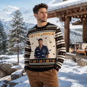 Personalized Ghost Bat Ugly Halloween Sweater - Custom Halloween Sweatshirt with Portrait and Name