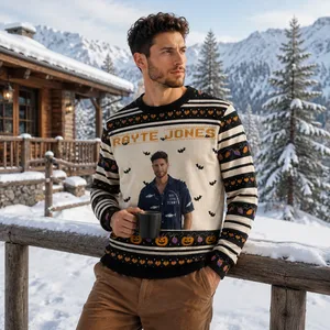 Personalized Ghost Bat Ugly Halloween Sweater - Custom Halloween Sweatshirt with Portrait and Name