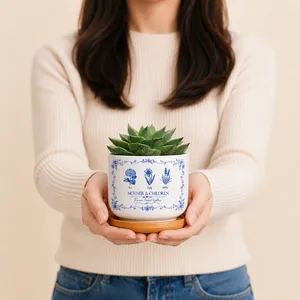 Mother & Daughters Forever Linked Together Birth Flower - Personalized Ceramic Plant Pot