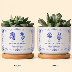 Mother & Daughters Forever Linked Together Birth Flower - Personalized Ceramic Plant Pot