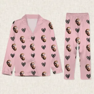 Custom Face & Heart Icon Pajamas – Personalized Photo Pajama Set