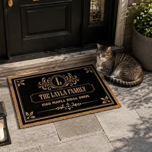 Family Monogram With Address Vintage Decor - Personalized Coconut Doormat