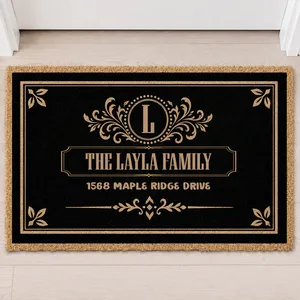 Family Monogram With Address Vintage Decor - Personalized Coconut Doormat