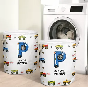 Kid Monster Truck Toy Container Monogram Initial - Personalized Laundry Basket, Storage Basket