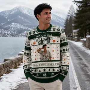Custom Photo Halloween Sweater Upload Your Face and Name Personalized Gift