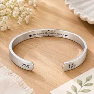 She Believed She Could So She Did Graduation - Personalized Bangle Bracelet Cuff