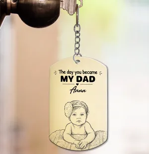 Custom Photo Pencil Sketch Calendar The Day You Became My Mom Dad - Personalized Aluminum Keychain