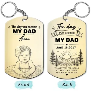 Custom Photo Pencil Sketch Calendar The Day You Became My Mom Dad - Personalized Aluminum Keychain