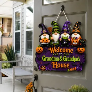Personalized Halloween Grandma & Grandpa Door Sign, Custom Grandparents Name Plaque, Gnome Witch Family Decor, Spooky Welcome Home Gift