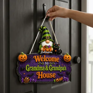 Personalized Halloween Grandma & Grandpa Door Sign, Custom Grandparents Name Plaque, Gnome Witch Family Decor, Spooky Welcome Home Gift