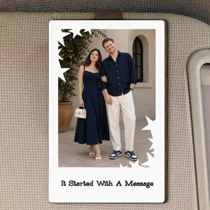Custom Vintage Retro Couple Photo - Personalized Wooden Photo Car Visor Clip