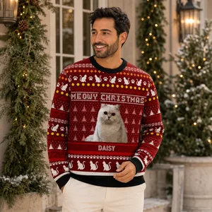 Custom Portrait and Name Cat Ugly Christmas Sweater