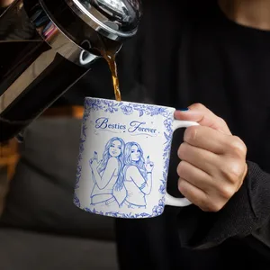 Custom Photo Pencil Sketch A True Friendship Is A Journey Without An End - Personalized White Edge-to-Edge Mug