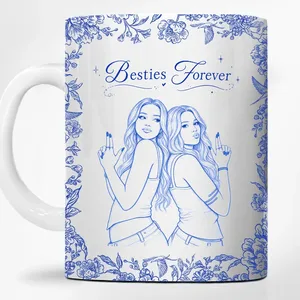 Custom Photo Pencil Sketch A True Friendship Is A Journey Without An End - Personalized White Edge-to-Edge Mug