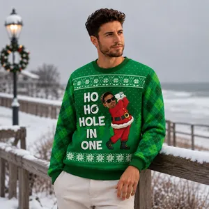 Golf Santa Ho Ho Hole In One Sweatshirt - Personalized Custom Face Christmas Ugly Sweatshirt