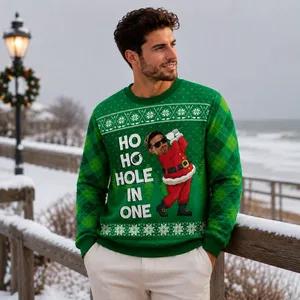Golf Santa Ho Ho Hole In One Sweatshirt - Personalized Custom Face Christmas Ugly Sweatshirt