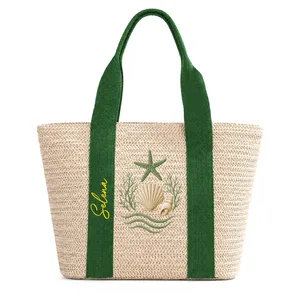 Colorful Name In Style - Personalized Straw Beach Bag