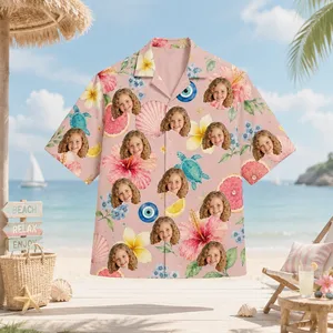 Personalized Custom Photo Hawaiian Shirt Citrus Floral Beach Summer Vacation Gift