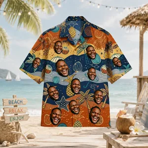 Personalized Custom Photo Hawaiian Shirt Tropical Umbrella Pineapple Human Pet Gift