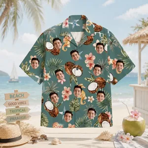 Personalized Custom Face Hawaiian Shirt Coconut Shell Tropical Island Vacation Gift