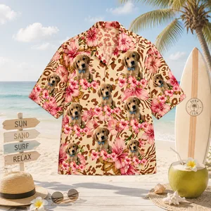 Personalized Custom Photo Hawaiian Shirt Hibiscus Floral Leopard Tropical Gift