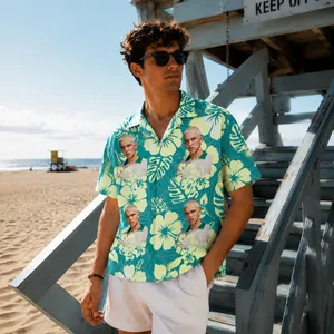 Custom Face Hawaiian Shirt, Personalized Hibiscus Aloha Shirt, Tropical Portrait Shirt, Family Friends Vacation Gift, Unique Custom Resort Wear