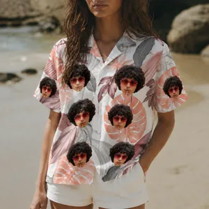 Custom Face Hawaiian Shirt, Personalized Leaf Graphic Aloha Shirt, Tropical Portrait Button Up, Family Friends Vacation Gift, Unique Custom Summer Shirt