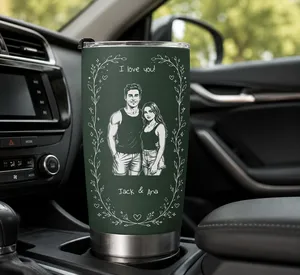 Custom Couple Photo Sketch Line Art Anniversary Gift For Him, Her - Personalized Tumbler Cup