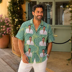 Monstera Pattern Personalized Hawaiian Shirt - Custom Portrait Beach Hawaiian Shirt