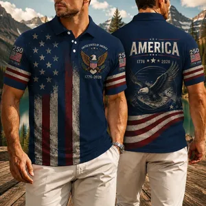 USA 250th Anniversary Patriotic Golf Polo Shirt, USA Flag Semiquincentennial AOP Polo Shirt