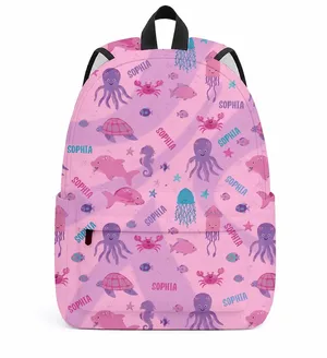 Custom Name Colorful Sea Life Backpack - Personalized Kids School Bag