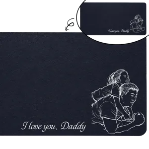 Custom Photo Pencil Sketch Family Portrait Best Grandpa Dad Ever - Personalized Leather Desk Mat
