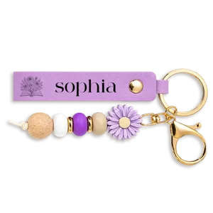 Books Birth Month Flower - Personalized Leather Beaded Keychain