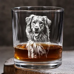 Custom Photo Pencil Drawing Dog Cat Portrait - Personalized Engraved Whiskey Glass