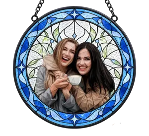 Custom Photo Portrait Couple Family - Personalized Stained Glass Window Hanging Suncatcher