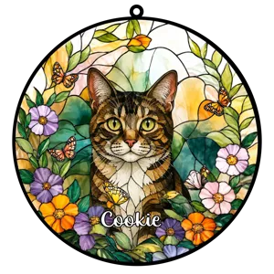 Custom Photo A Cat’s Love Is Never Forgotten - Memorial Personalized Window Hanging Suncatcher Ornament - Sympathy Gift For Pet Owners, Pet Lovers