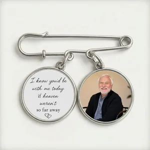 Memorial Custom Photo Gift For Bride Groom On Wedding Day - Personalized Lapel Pin With Charms