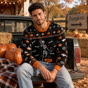 Skeleton Pumpkin Halloween Sweatshirt - Personalized Custom Name Halloween Ugly Sweatshirt
