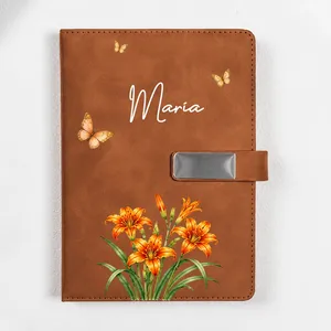Custom Birth Flower & Name For Her, Wife, Daughter, Sister - Personalized Notebook Set