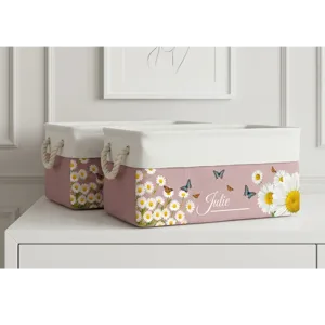 Custom Birth Flower & Name For Her, Wife, Daughter, Sister, Coworker - Personalized Storage Basket