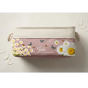 Custom Birth Flower & Name For Her, Wife, Daughter, Sister, Coworker - Personalized Storage Basket