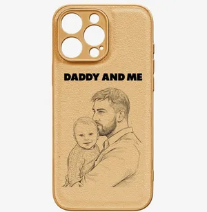 Custom Photo Pencil Sketch We Love You Mommy Daddy - Personalized Leather Phone Case