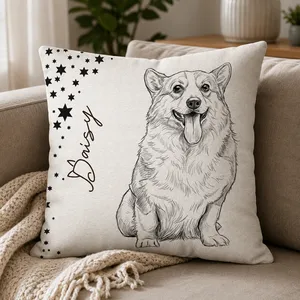 Custom Photo Pencil Sketch Family Dog Cat Portrait - Personalized Pillow