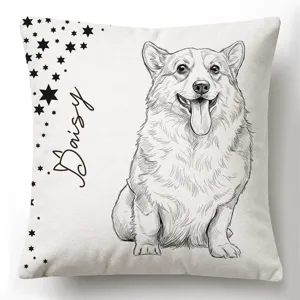 Custom Photo Pencil Sketch Family Dog Cat Portrait - Personalized Pillow